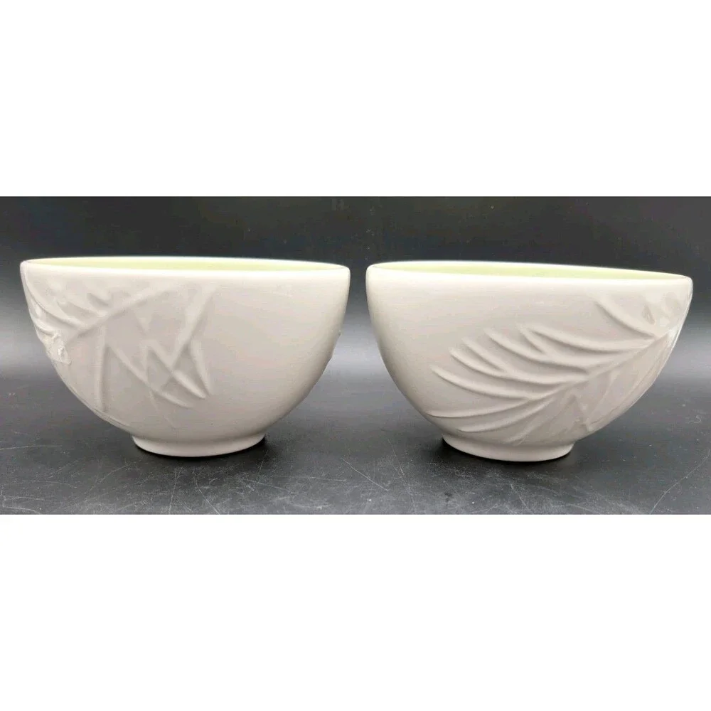 Vintage Pfaltzgraff Aspen White Ceramic Soup Cereal Bowls Embossed Leaf Set Of 2
